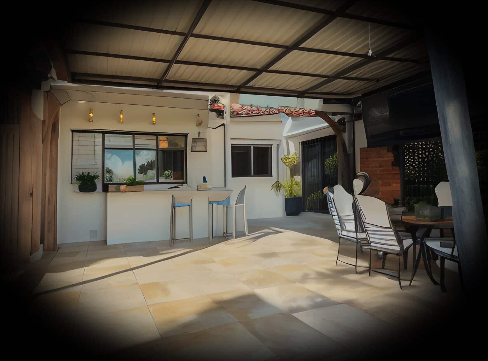 The Yard courtyard set up for a gathering