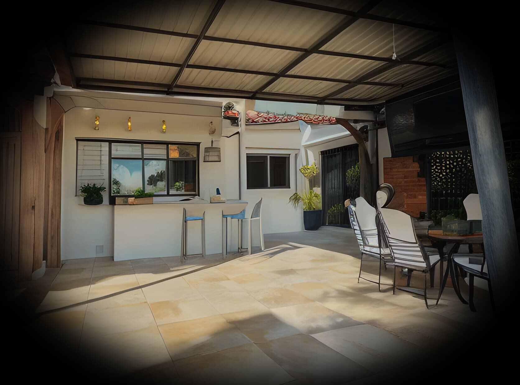 The Yard courtyard set up for a gathering