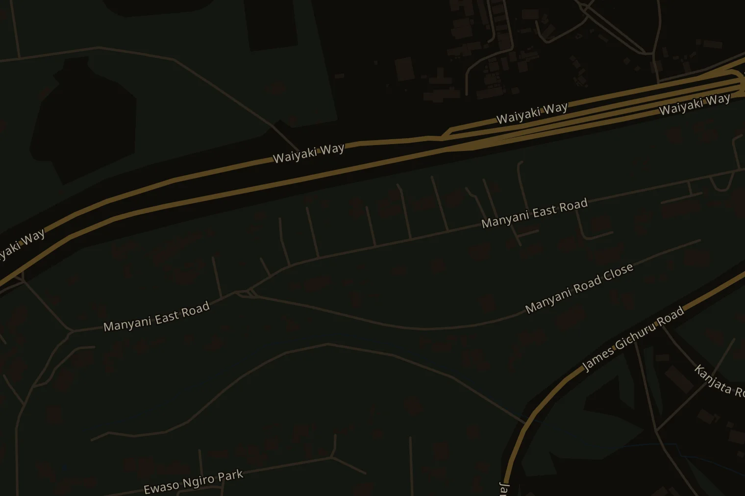 Map of the streets around The Yard at 124 Manyani East Road, behind Hackhouse, Nairobi